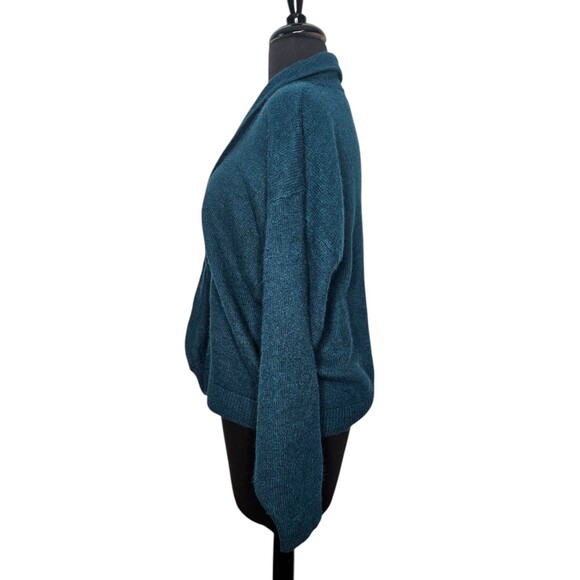 Vintage EXPRESS Angora Blend Cardigan Sweater Large Teal Green Preppy Academia - Picture 4 of 7